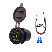 Load image into Gallery viewer, Universal Car Dual Port USB Charger Power Outlet Adapter 3.1A 5V IP66 with LED Digital Voltmeter + 60cm Cable, 3.1A Voltmeter + 60cm Cable(Blue Light), 3.1A Voltmeter + 60cm Cable(Green Light), 3.1A Voltmeter + 60cm Cable(Red Light)
