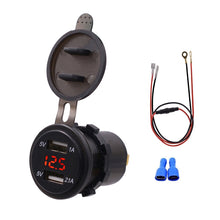 Load image into Gallery viewer, Universal Car Dual Port USB Charger Power Outlet Adapter 3.1A 5V IP66 with LED Digital Voltmeter + 60cm Cable, 3.1A Voltmeter + 60cm Cable(Blue Light), 3.1A Voltmeter + 60cm Cable(Green Light), 3.1A Voltmeter + 60cm Cable(Red Light)