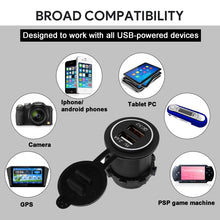 Load image into Gallery viewer, Universal Car QC3.0 Dual Port USB Charger Power Outlet Adapter 5V 2.4A IP66 with 60cm Cable, 2.4A + 60cm Cable (White Light), 2.4A + 60cm Cable(Blue Light), 2.4A + 60cm Cable (Green Light), 2.4A + 60cm Cable (Orange Light), 2.4A + 60cm Cable (Red Light)