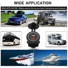 Load image into Gallery viewer, Universal Car QC3.0 Dual Port USB Charger Power Outlet Adapter 5V 2.4A IP66 with 60cm Cable, 2.4A + 60cm Cable (White Light), 2.4A + 60cm Cable(Blue Light), 2.4A + 60cm Cable (Green Light), 2.4A + 60cm Cable (Orange Light), 2.4A + 60cm Cable (Red Light)