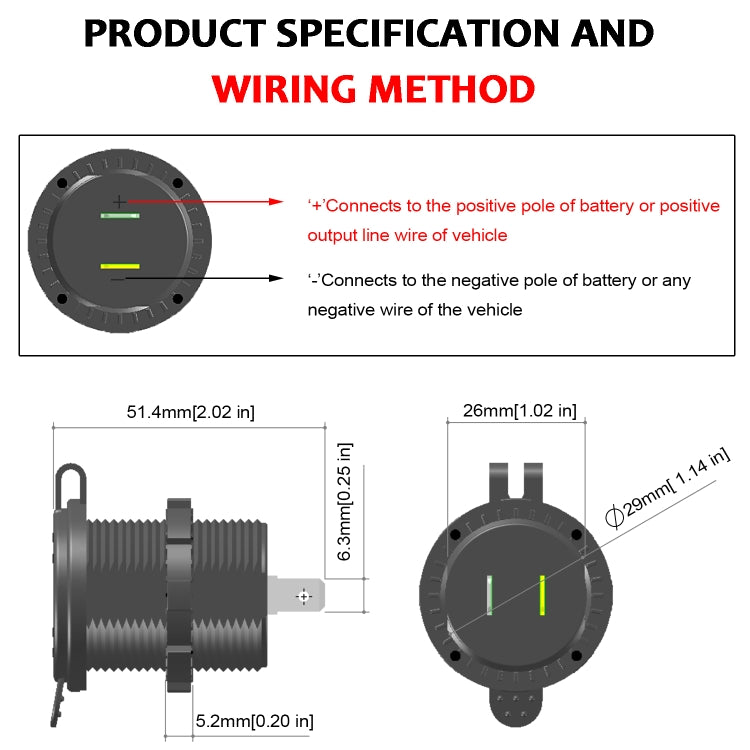 Universal Car QC3.0 Dual Port USB Charger Power Outlet Adapter 5V 2.4A IP66 with 60cm Cable, 2.4A + 60cm Cable (White Light), 2.4A + 60cm Cable(Blue Light), 2.4A + 60cm Cable (Green Light), 2.4A + 60cm Cable (Orange Light), 2.4A + 60cm Cable (Red Light)