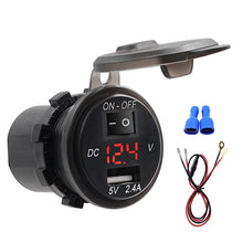 Load image into Gallery viewer, Universal Car Single Port USB Charger Power Outlet Adapter 2.4A 5V IP66 with LED Digital Voltmeter + Switch + 60cm Cable, 2.4A + Switch + 60cm Cable(Blue Light), 2.4A + Switch + 60cm Cable (Green Light), 2.4A + Switch + 60cm Cable (Red Light)