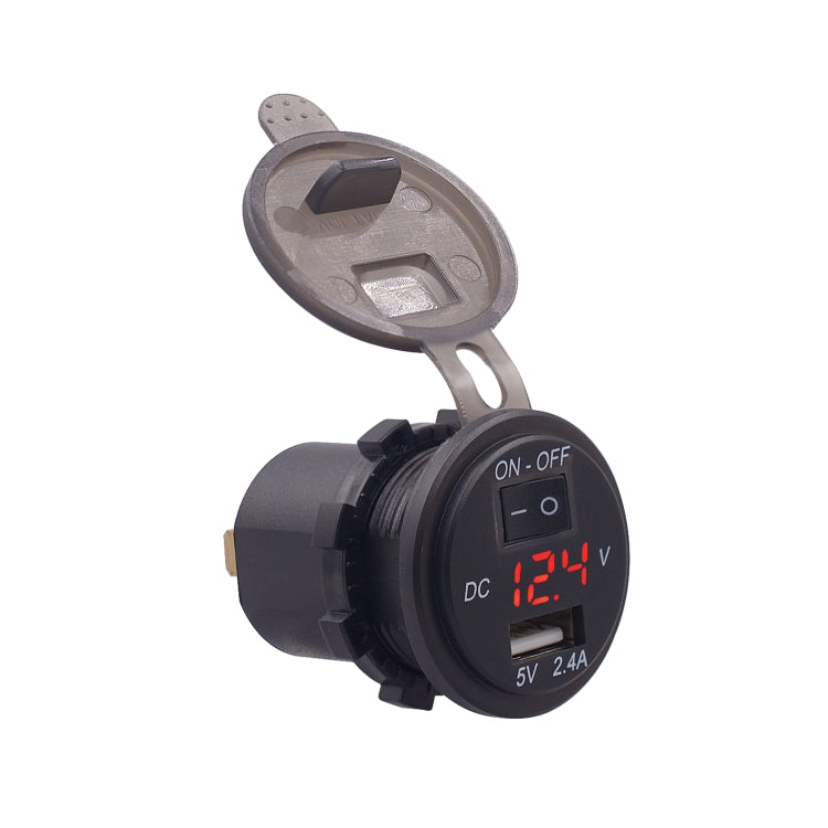 Universal Car Single Port USB Charger Power Outlet Adapter 2.4A 5V IP66 with LED Digital Voltmeter + Switch + 60cm Cable, 2.4A + Switch + 60cm Cable(Blue Light), 2.4A + Switch + 60cm Cable (Green Light), 2.4A + Switch + 60cm Cable (Red Light)