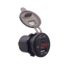 Load image into Gallery viewer, Universal Car Single Port USB Charger Power Outlet Adapter 2.4A 5V IP66 with LED Digital Voltmeter + Switch + 60cm Cable, 2.4A + Switch + 60cm Cable(Blue Light), 2.4A + Switch + 60cm Cable (Green Light), 2.4A + Switch + 60cm Cable (Red Light)