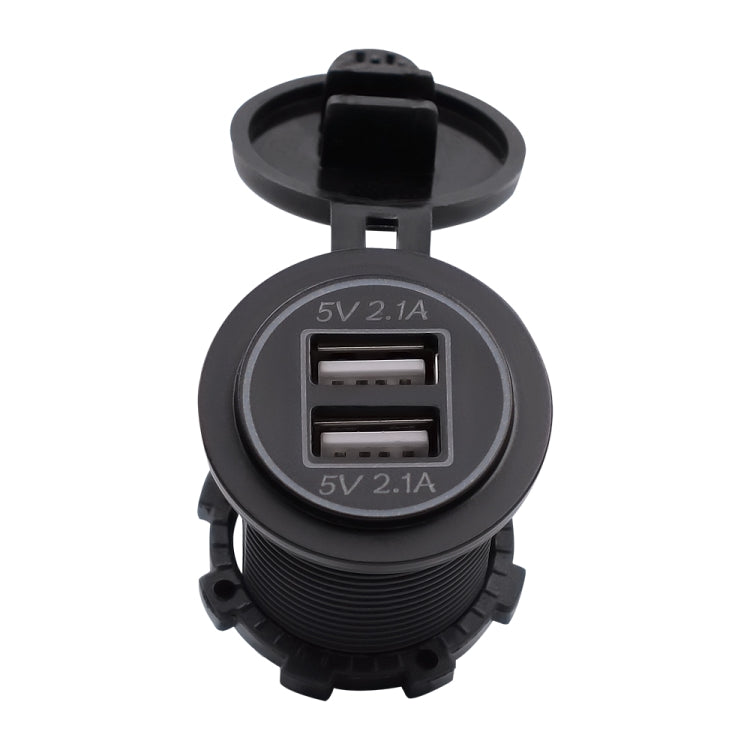 Universal Car Dual USB Charger Power Outlet Adapter 4.2A 5V IP66 with Aperture + 60cm Cable, 4.2A + 60cm Cable(White Light), 4.2A + 60cm Cable(Blue Light), 4.2A + 60cm Cable(Green Light), 4.2A + 60cm Cable(Orange Light), 4.2A + 60cm Cable(Red Light)