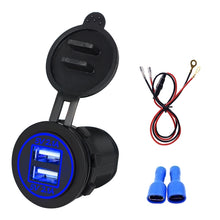 Load image into Gallery viewer, Universal Car Dual USB Charger Power Outlet Adapter 4.2A 5V IP66 with Aperture + 60cm Cable, 4.2A + 60cm Cable(White Light), 4.2A + 60cm Cable(Blue Light), 4.2A + 60cm Cable(Green Light), 4.2A + 60cm Cable(Orange Light), 4.2A + 60cm Cable(Red Light)