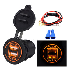 Load image into Gallery viewer, Universal Car Dual USB Charger Power Outlet Adapter 4.2A 5V IP66 with Aperture + 60cm Cable, 4.2A + 60cm Cable(White Light), 4.2A + 60cm Cable(Blue Light), 4.2A + 60cm Cable(Green Light), 4.2A + 60cm Cable(Orange Light), 4.2A + 60cm Cable(Red Light)