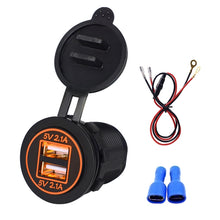 Load image into Gallery viewer, Universal Car Dual USB Charger Power Outlet Adapter 4.2A 5V IP66 with Aperture + 60cm Cable, 4.2A + 60cm Cable(Orange Light), 4.2A + 60cm Cable(Red Light), 4.2A + 60cm Cable(Blue Light)