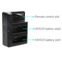Load image into Gallery viewer, Dual Batteries Charger + Remote Control Charger with USB Cable for GoPro HERO7 Black /6 /5 (AHDBT-501), Batteries not included, Battery+Remote Control Charger