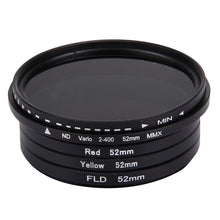 Load image into Gallery viewer, JUNESTAR 4 in 1 Proffesional 52mm Lens Filter(ND2-400 + Red + Yellow + FLD / Purple) for GoPro HERO5 / 4s / 4 / 3+ / 3 / 2 &amp; Xiaomi Xiaoyi Yi I / II 4K &amp; SJCAM Sport Action Camera, 4 in 1 52mm Lens