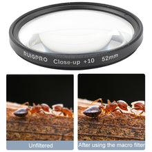Load image into Gallery viewer, RUIGPRO for GoPro HERO 7/6 /5 Professional 52mm 10X Close-up Lens Filter with Filter Adapter Ring &amp; Lens Cap, 10X Close-up Lens