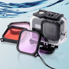 Load image into Gallery viewer, For GoPro HERO8 Black 45m Waterproof Housing Protective Case with Buckle Basic Mount &amp; Screw &amp; (Purple, Red, Pink) Filters &amp; Floating Bobber Grip &amp; Strap &amp; Anti-Fog Inserts, Transparent HERO8 Case+Filters