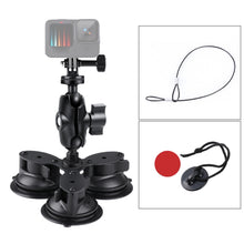 Load image into Gallery viewer, Triangle Suction Cup Mount Holder with Tripod Adapter &amp; Steel Tether &amp; Safety Buckle, Triangle Suction Cup
