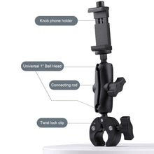 Load image into Gallery viewer, Extended Version 360 Rotation Adjustable Action Camera Bike Motorcycle Handlebar Holder with Phone Clamp, Extended Version with Phone Clamp