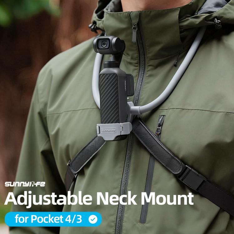 For DJI Osmo Pocket 4 / 3 Sunnylife Adjustable POV Neck Mount Hand Free Video Vlog Neck Selfie Holder with Body Strap