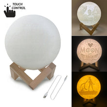 Load image into Gallery viewer, Customized Touch Switch 3-color 3D Print Moon Lamp USB Charging Energy-saving LED Night Light with Wooden Holder Base, 8cm, 10cm, 13cm, 15cm, 18cm, 20cm