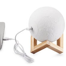 Load image into Gallery viewer, Customized Touch Switch 3-color 3D Print Moon Lamp USB Charging Energy-saving LED Night Light with Wooden Holder Base, 8cm, 10cm, 13cm, 15cm, 18cm, 20cm