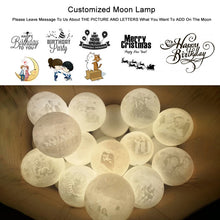 Load image into Gallery viewer, Customized Touch Switch 3-color 3D Print Moon Lamp USB Charging Energy-saving LED Night Light with Wooden Holder Base, 8cm, 10cm, 13cm, 15cm, 18cm, 20cm