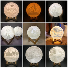 Load image into Gallery viewer, Customized Touch Switch 3-color 3D Print Moon Lamp USB Charging Energy-saving LED Night Light with Wooden Holder Base, 8cm, 10cm, 13cm, 15cm, 18cm, 20cm