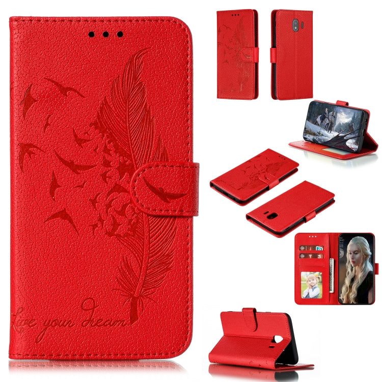 Feather Pattern Litchi Texture Horizontal Flip Leather Case with Wallet & Holder & Card Slots