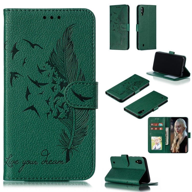 Feather Pattern Litchi Texture Horizontal Flip Leather Case with Wallet & Holder & Card Slots