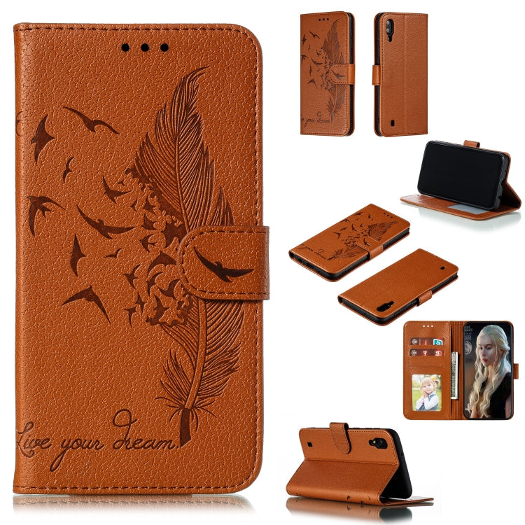 Feather Pattern Litchi Texture Horizontal Flip Leather Case with Wallet & Holder & Card Slots