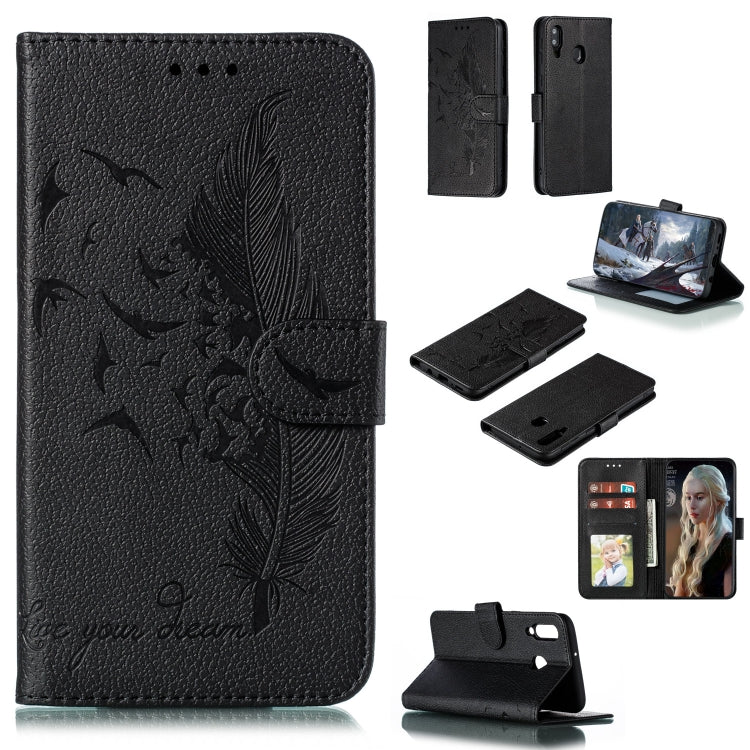 Feather Pattern Litchi Texture Horizontal Flip Leather Case with Wallet & Holder & Card Slots