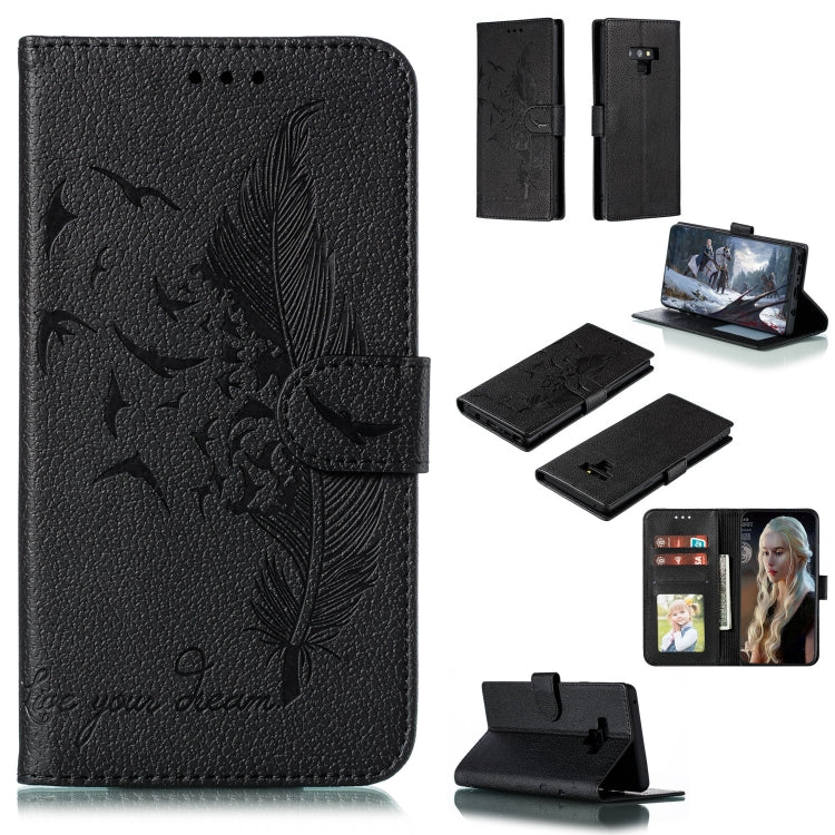Feather Pattern Litchi Texture Horizontal Flip Leather Case with Wallet & Holder & Card Slots