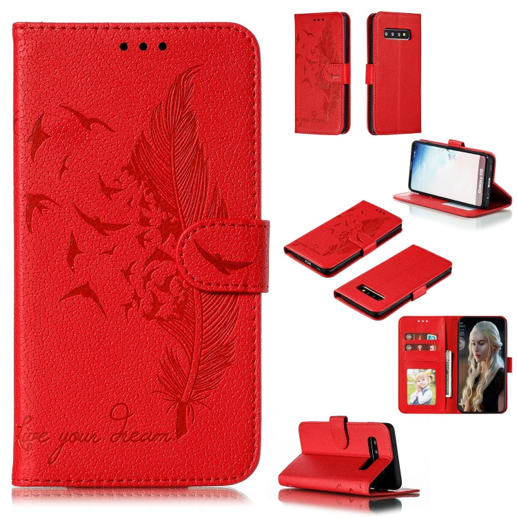 Feather Pattern Litchi Texture Horizontal Flip Leather Case with Wallet & Holder & Card Slots, For Galaxy Note 10 +, For Galaxy S9, For Galaxy S9+, For Galaxy S10, For Galaxy S10 5G, For Galaxy S10e, For Galaxy S10+