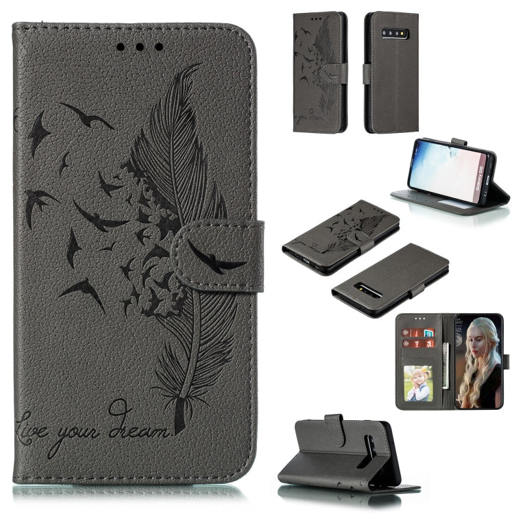 Feather Pattern Litchi Texture Horizontal Flip Leather Case with Wallet & Holder & Card Slots, For Galaxy Note 10 +, For Galaxy S9, For Galaxy S9+, For Galaxy S10, For Galaxy S10 5G, For Galaxy S10e, For Galaxy S10+