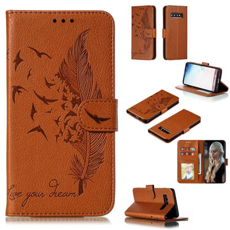 Feather Pattern Litchi Texture Horizontal Flip Leather Case with Wallet & Holder & Card Slots, For Galaxy Note 10 +, For Galaxy S9, For Galaxy S9+, For Galaxy S10, For Galaxy S10 5G, For Galaxy S10e, For Galaxy S10+