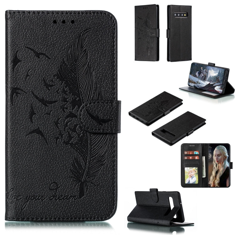 Feather Pattern Litchi Texture Horizontal Flip Leather Case with Wallet & Holder & Card Slots, For Galaxy Note 10 +, For Galaxy S9, For Galaxy S9+, For Galaxy S10, For Galaxy S10 5G, For Galaxy S10e, For Galaxy S10+