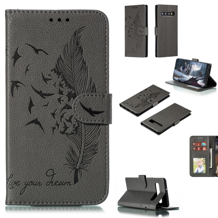 Feather Pattern Litchi Texture Horizontal Flip Leather Case with Wallet & Holder & Card Slots, For Galaxy Note 10 +, For Galaxy S9, For Galaxy S9+, For Galaxy S10, For Galaxy S10 5G, For Galaxy S10e, For Galaxy S10+