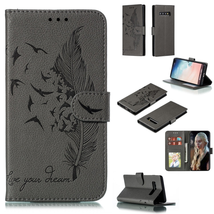 Feather Pattern Litchi Texture Horizontal Flip Leather Case with Wallet & Holder & Card Slots, For Galaxy Note 10 +, For Galaxy S9, For Galaxy S9+, For Galaxy S10, For Galaxy S10 5G, For Galaxy S10e, For Galaxy S10+