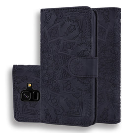 Calf Pattern Double Folding Design Embossed Leather Case with Wallet & Holder & Card Slots