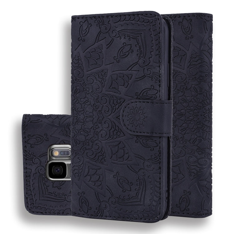 Calf Pattern Double Folding Design Embossed Leather Case with Wallet & Holder & Card Slots