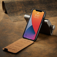 Load image into Gallery viewer, Fierre Shann Retro Oil Wax Texture Vertical Flip PU Leather Case, For iPhone 12 mini, For iPhone 12 / 12 Pro, For iPhone 12 Pro Max