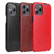 Load image into Gallery viewer, Fierre Shann Retro Oil Wax Texture Vertical Flip PU Leather Case, For iPhone 12 mini, For iPhone 12 / 12 Pro, For iPhone 12 Pro Max