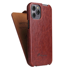 Load image into Gallery viewer, Fierre Shann Retro Oil Wax Texture Vertical Flip PU Leather Case, For iPhone 12 mini, For iPhone 12 / 12 Pro, For iPhone 12 Pro Max