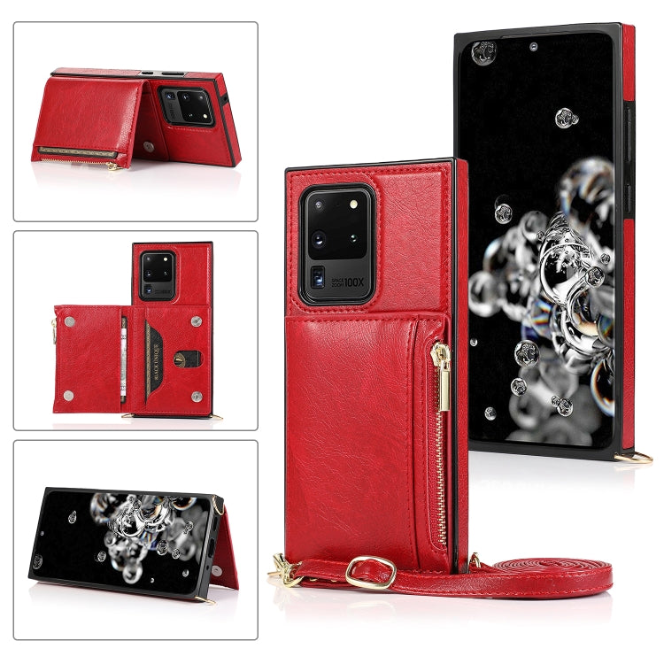 Square Zipper Wallet Bag TPU+PU Back Cover Case with Holder & Card Slots & Wallet & Cross-body Strap, For Samsung Galaxy A90 5G, For Samsung Galaxy Note9, For Samsung Galaxy Note10, For Samsung Galaxy Note10 Pro, For Samsung Galaxy S9                  ...