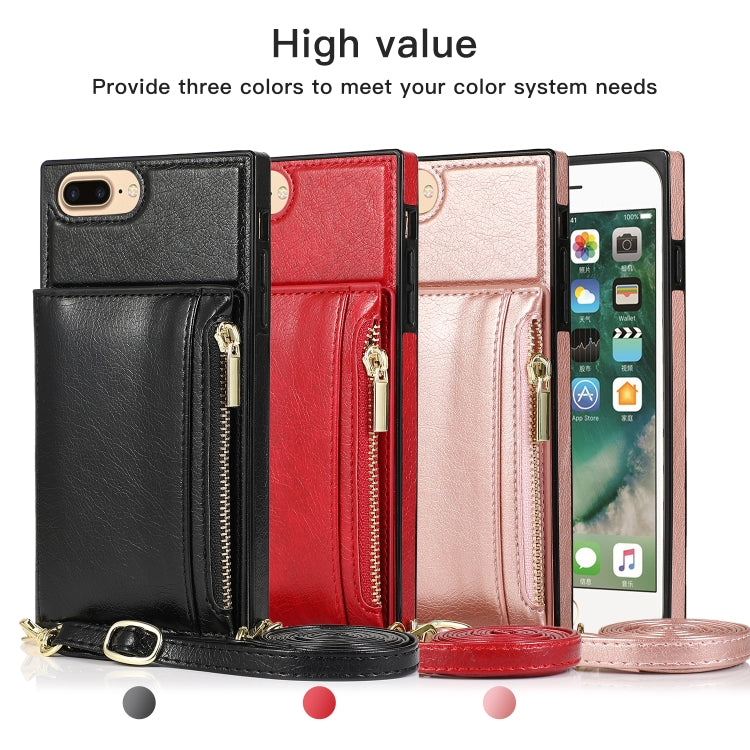 Square Zipper Wallet Bag TPU+PU Back Cover Case with Holder & Card Slots & Wallet & Cross-body Strap, For iPhone 8 Plus / 7 Plus, For iPhone 11, For iPhone 11 Pro, For iPhone 11 Pro Max, For iPhone SE 2022 / SE 2020 / 8 / 7, For iPhone XR              ...