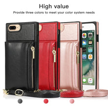 Load image into Gallery viewer, Square Zipper Wallet Bag TPU+PU Back Cover Case with Holder &amp; Card Slots &amp; Wallet &amp; Cross-body Strap, For iPhone 8 Plus / 7 Plus, For iPhone 11, For iPhone 11 Pro, For iPhone 11 Pro Max, For iPhone SE 2022 / SE 2020 / 8 / 7, For iPhone XR              ...