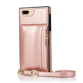 Square Zipper Wallet Bag TPU+PU Back Cover Case with Holder & Card Slots & Wallet & Cross-body Strap, For iPhone 8 Plus / 7 Plus, For iPhone 11, For iPhone 11 Pro, For iPhone 11 Pro Max, For iPhone SE 2022 / SE 2020 / 8 / 7, For iPhone XR              ...