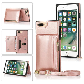 Square Zipper Wallet Bag TPU+PU Back Cover Case with Holder & Card Slots & Wallet & Cross-body Strap, For iPhone 8 Plus / 7 Plus, For iPhone 11, For iPhone 11 Pro, For iPhone 11 Pro Max, For iPhone SE 2022 / SE 2020 / 8 / 7, For iPhone XR              ...