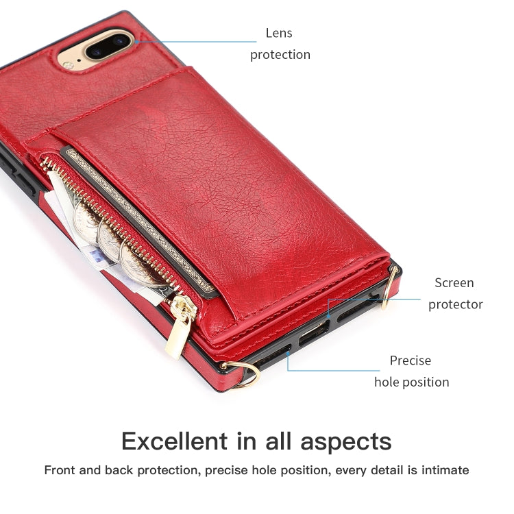 Square Zipper Wallet Bag TPU+PU Back Cover Case with Holder & Card Slots & Wallet & Cross-body Strap, For iPhone 8 Plus / 7 Plus, For iPhone 11, For iPhone 11 Pro, For iPhone 11 Pro Max, For iPhone SE 2022 / SE 2020 / 8 / 7, For iPhone XR              ...