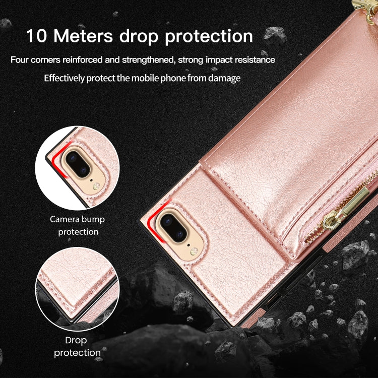 Square Zipper Wallet Bag TPU+PU Back Cover Case with Holder & Card Slots & Wallet & Cross-body Strap, For iPhone 8 Plus / 7 Plus, For iPhone 11, For iPhone 11 Pro, For iPhone 11 Pro Max, For iPhone SE 2022 / SE 2020 / 8 / 7, For iPhone XR              ...
