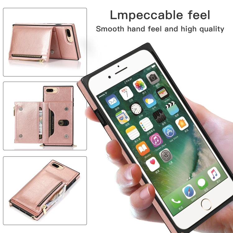 Square Zipper Wallet Bag TPU+PU Back Cover Case with Holder & Card Slots & Wallet & Cross-body Strap, For iPhone 8 Plus / 7 Plus, For iPhone 11, For iPhone 11 Pro, For iPhone 11 Pro Max, For iPhone SE 2022 / SE 2020 / 8 / 7, For iPhone XR              ...