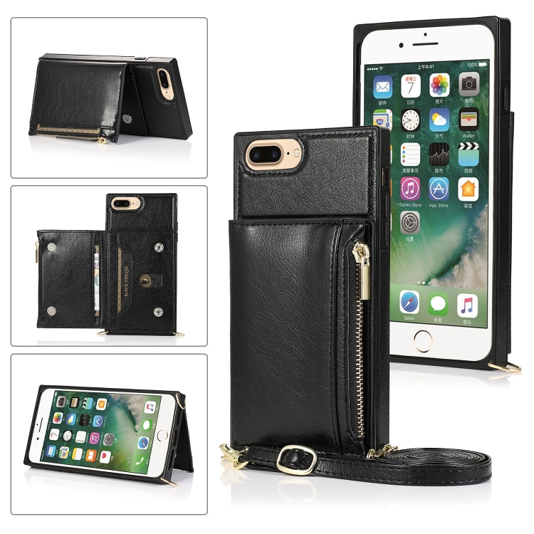 Square Zipper Wallet Bag TPU+PU Back Cover Case with Holder & Card Slots & Wallet & Cross-body Strap, For iPhone 8 Plus / 7 Plus, For iPhone 11, For iPhone 11 Pro, For iPhone 11 Pro Max, For iPhone SE 2022 / SE 2020 / 8 / 7, For iPhone XR              ...