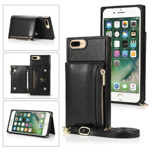 Load image into Gallery viewer, Square Zipper Wallet Bag TPU+PU Back Cover Case with Holder &amp; Card Slots &amp; Wallet &amp; Cross-body Strap, For iPhone 8 Plus / 7 Plus, For iPhone 11, For iPhone 11 Pro, For iPhone 11 Pro Max, For iPhone SE 2022 / SE 2020 / 8 / 7, For iPhone XR              ...