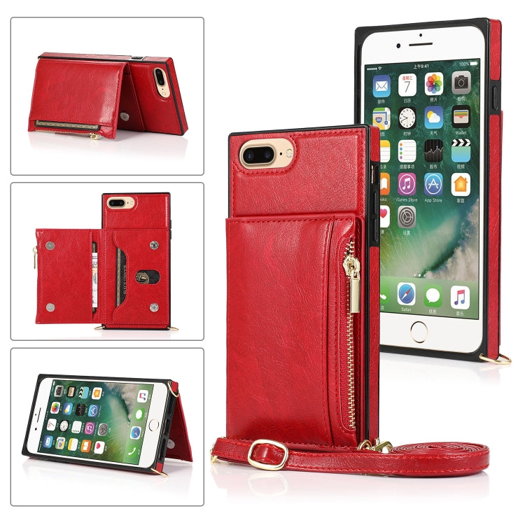 Square Zipper Wallet Bag TPU+PU Back Cover Case with Holder & Card Slots & Wallet & Cross-body Strap, For iPhone 8 Plus / 7 Plus, For iPhone 11, For iPhone 11 Pro, For iPhone 11 Pro Max, For iPhone SE 2022 / SE 2020 / 8 / 7, For iPhone XR              ...